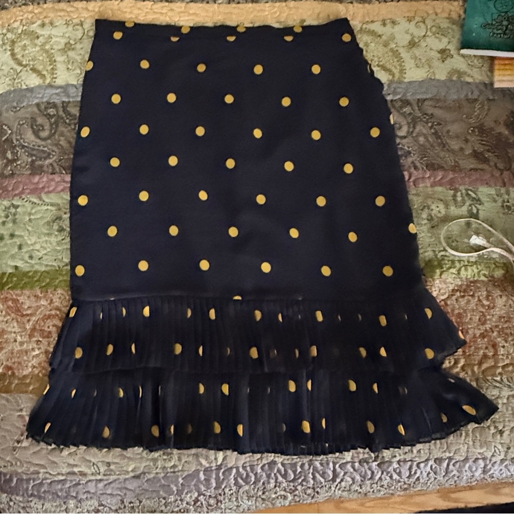 Ann Taylor Navy Skirt with Yellow Polka Dots